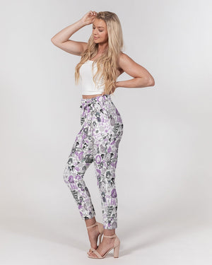 Hong Kong Pattern Women's Belted Tapered Pants (Lavender | Purple)