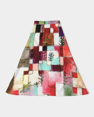 Colorful Squares Women's A-Line Midi Skirt (Red)