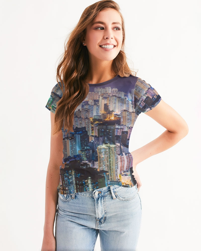 Hong Kong Night View Women's Tee (Grey and Black)