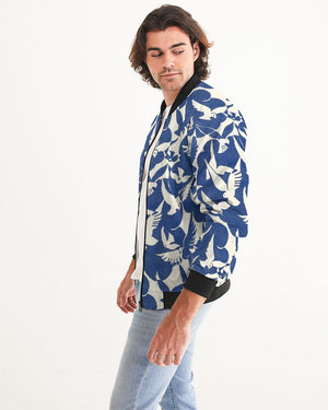 Pigeons Pattern Men's Bomber Jacket (Blue and Beige)