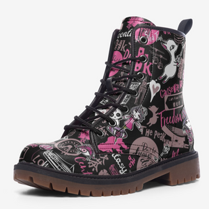 Hong Kong Pattern Vegan Leather Boots (Black)