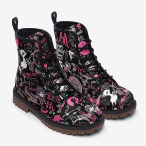 Hong Kong Pattern Vegan Leather Boots (Black)