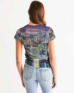 Hong Kong Night View Women's Tee (Grey and Black)