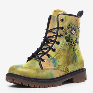 Golden Whimsy Combat Boots| Yellow Vegan Leather