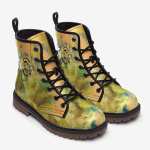 Golden Whimsy Combat Boots| Yellow Vegan Leather