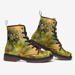 Golden Whimsy Combat Boots| Yellow Vegan Leather