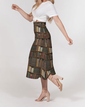 Library Book Lover Women's A-Line Midi Skirt (Brown)