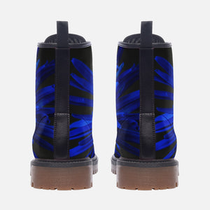 Floral Vegan Leather Boots (Violet Blue and Black)