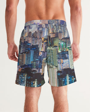 Hong Kong Night View Men's Swim Trunk (Black and Grey)