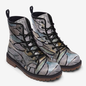 Grey and Black Graffiti Vegan Leather boots ( Piet Mondrian)