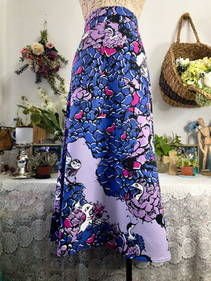 Owls Floral Women's A-Line Midi Skirt (Purple)