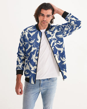 Pigeons Pattern Men's Bomber Jacket (Blue and Beige)