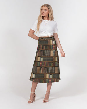 Library Book Lover Women's A-Line Midi Skirt (Brown)