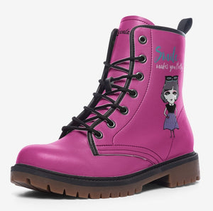 Pink Cartoon Character Combat Boots (Hot Pink｜Barbie Pink For Women｜Girls)