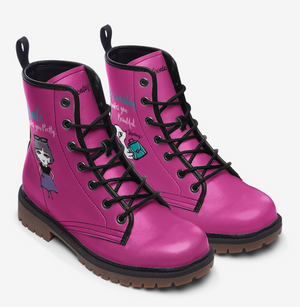 Pink Cartoon Character Combat Boots (Hot Pink｜Barbie Pink For Women｜Girls)