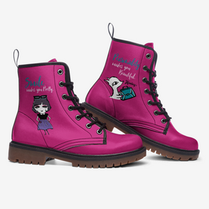 Pink Cartoon Character Combat Boots (Hot Pink｜Barbie Pink For Women｜Girls)