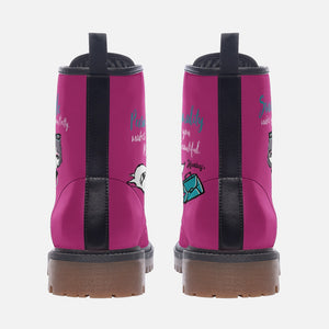 Pink Cartoon Character Combat Boots (Hot Pink｜Barbie Pink For Women｜Girls)