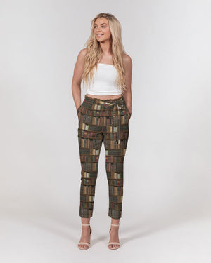 Library Book Lover Women's Belted Tapered Pants (Brwon)