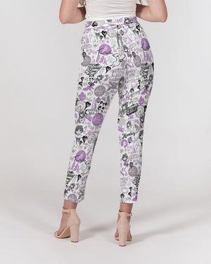 Hong Kong Pattern (Lavender | Purple) Women's Belted Tapered Pants