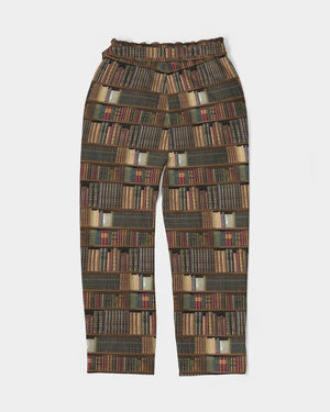 Library Book Lover Women's Belted Tapered Pants (Brwon)