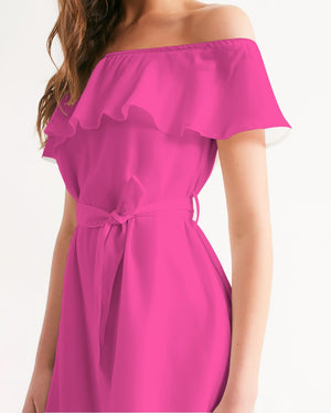 Barbie pink Women's Off-Shoulder Dress