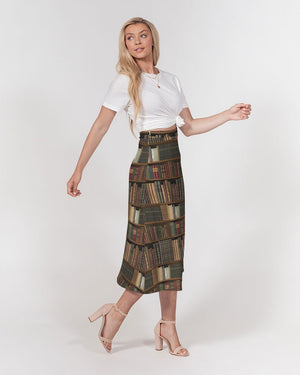 Library Book Lover Women's A-Line Midi Skirt (Brown)