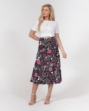 Hong Kong Pattern Women's A-Line Midi Skirt (Black)