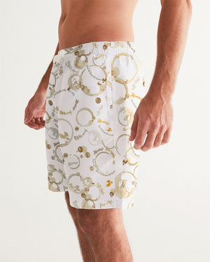 Coffee Stains Pattern Men's Swim Trunk (White)