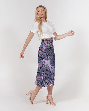 Owls Floral Women's A-Line Midi Skirt (Purple)