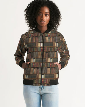 Library Book Lover Women's Bomber Jacket (Brwon)