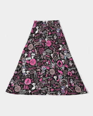 Hong Kong Pattern Women's A-Line Midi Skirt (Black)