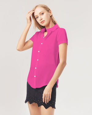 Barbie pink Women's Short Sleeve Button Up