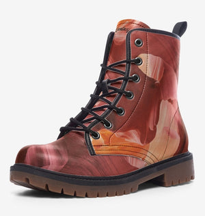 Dark Red and Orange Stone Vegan Leather Boots