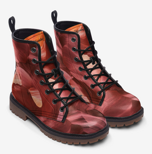 Dark Red and Orange Stone Vegan Leather Boots