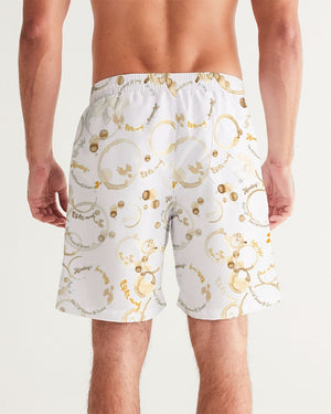 Coffee Stains Pattern Men's Swim Trunk (White)