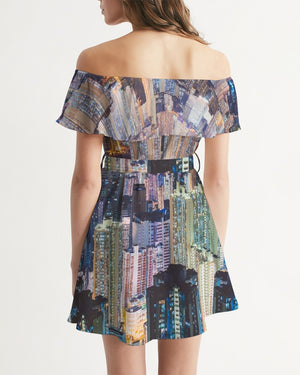 Hong Kong Night View Women's Off-Shoulder Dress