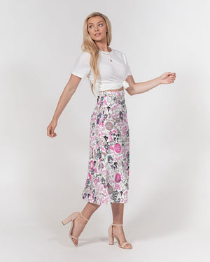 Hong Kong Pattern Women's A-Line Midi Skirt (Pink and White)