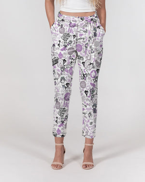 Hong Kong Pattern (Lavender | Purple) Women's Belted Tapered Pants